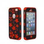 Wholesale iPhone 5 5S Flower Hard Hybrid Case (Black-Red)